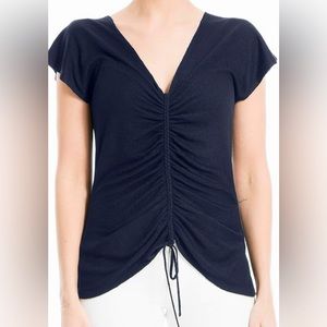 NWT Max Studio Women's Center Cinched Short Sleeve Top Size XS Black